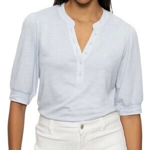 Sanctuary Women’s Mixed Media Button Front Tee Light Blue Size M